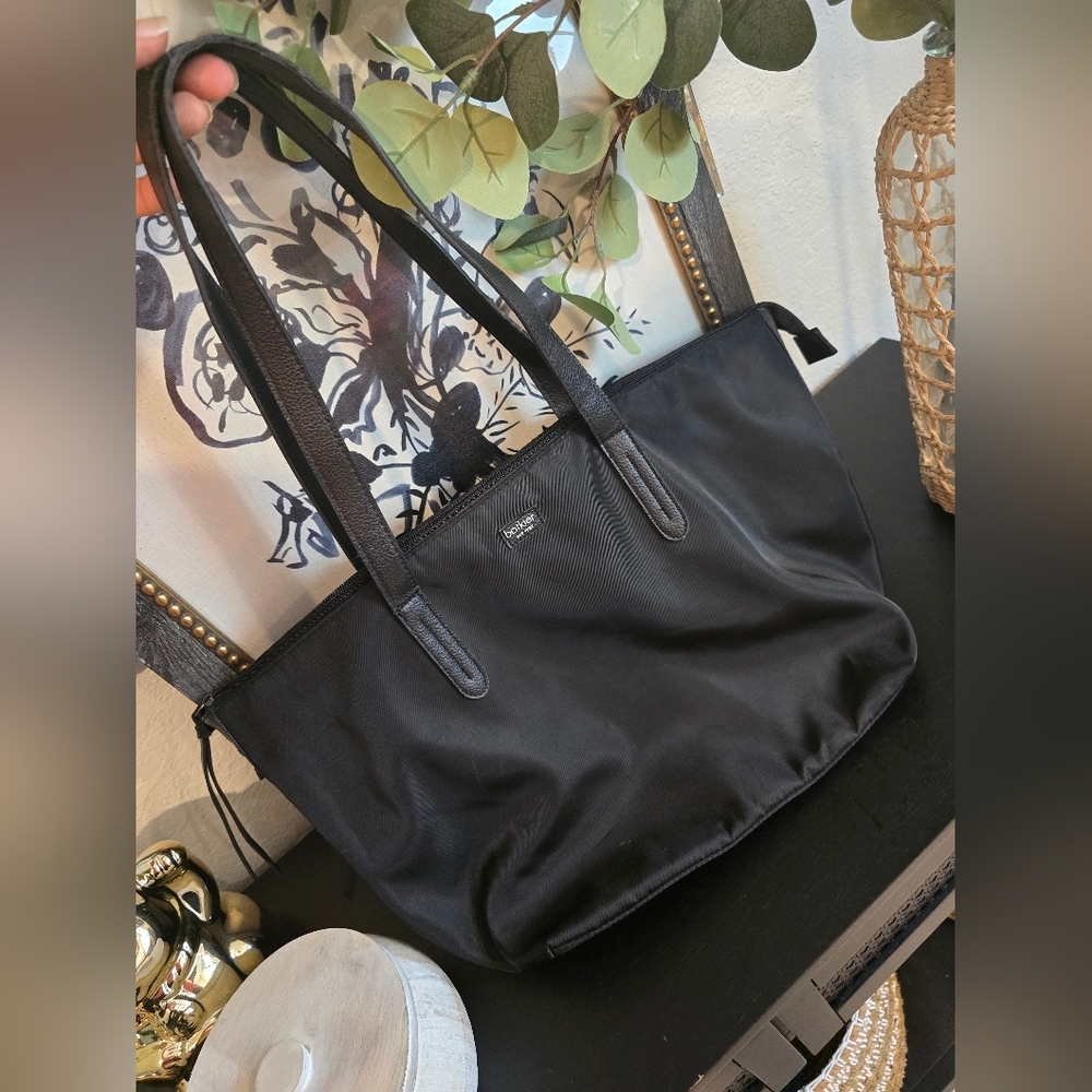 Botkier New York Large Black Nylon Bond Zip Top Tote Shoulder Bag